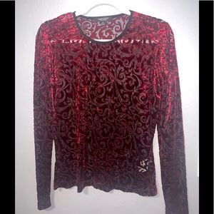 Karen Kane Red Velvet and Black Sheer Top